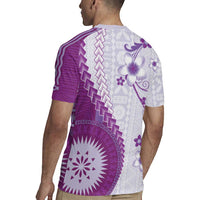 Bula Fiji Rugby Jersey Violet Plumeria Masi Tapa Pattern - Polynesian Pride