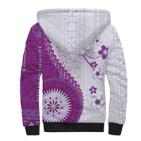 Bula Fiji Sherpa Hoodie Violet Plumeria Masi Tapa Pattern - Polynesian Pride