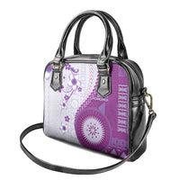 Bula Fiji Shoulder Handbag Violet Plumeria Masi Tapa Pattern - Polynesian Pride