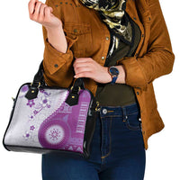 Bula Fiji Shoulder Handbag Violet Plumeria Masi Tapa Pattern - Polynesian Pride