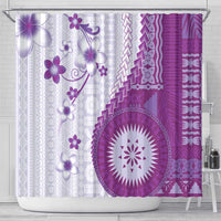 Bula Fiji Shower Curtain Violet Plumeria Masi Tapa Pattern - Polynesian Pride