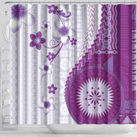 Bula Fiji Shower Curtain Violet Plumeria Masi Tapa Pattern - Polynesian Pride