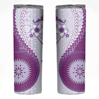 Bula Fiji Skinny Tumbler Violet Plumeria Masi Tapa Pattern - Polynesian Pride