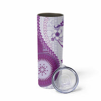 Bula Fiji Skinny Tumbler Violet Plumeria Masi Tapa Pattern - Polynesian Pride