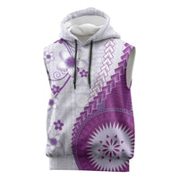 Bula Fiji Sleeveless Hoodie Violet Plumeria Masi Tapa Pattern - Polynesian Pride