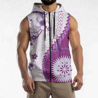 Bula Fiji Sleeveless Zip Hoodie Violet Plumeria Masi Tapa Pattern - Polynesian Pride