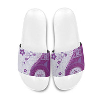 Bula Fiji Slide Sandals Violet Plumeria Masi Tapa Pattern - Polynesian Pride