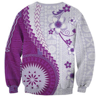 Bula Fiji Sweatshirt Violet Plumeria Masi Tapa Pattern - Polynesian Pride