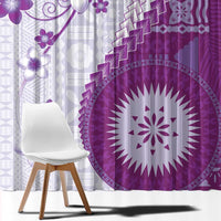 Bula Fiji Window Curtain Violet Plumeria Masi Tapa Pattern - Polynesian Pride