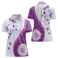 Bula Fiji Women Polo Shirt Violet Plumeria Masi Tapa Pattern LT05 - Polynesian Pride