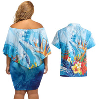 Polynesia Humpback Whale Couples Matching Off Shoulder Short Dress and Hawaiian Shirt Ocean Style LT05 - Polynesian Pride