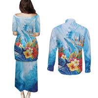 Polynesia Humpback Whale Couples Matching Puletasi and Long Sleeve Button Shirt Ocean Style LT05 - Polynesian Pride