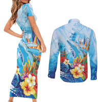 Polynesia Humpback Whale Couples Matching Short Sleeve Bodycon Dress and Long Sleeve Button Shirt Ocean Style LT05 - Polynesian Pride