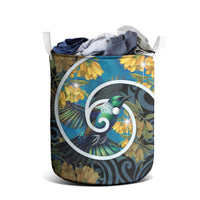 New Zealand Tui Bird Laundry Basket Maori Koru With Kowhai Flowers LT05 - Polynesian Pride