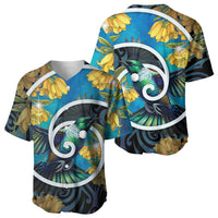 New Zealand Tui Bird Baseball Jersey Maori Koru With Kowhai Flowers LT05 - Polynesian Pride
