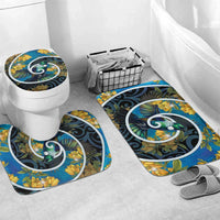 New Zealand Tui Bird Bathroom Set Maori Koru With Kowhai Flowers LT05 Mat Set Only (3 pcs) One Size Black - Polynesian Pride