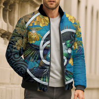 New Zealand Tui Bird Bomber Puffer Jacket Maori Koru With Kowhai Flowers LT05 - Polynesian Pride