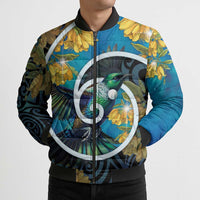 New Zealand Tui Bird Bomber Puffer Jacket Maori Koru With Kowhai Flowers LT05 - Polynesian Pride