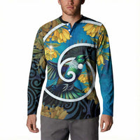 New Zealand Tui Bird Button Sweatshirt Maori Koru With Kowhai Flowers LT05 - Polynesian Pride