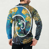 New Zealand Tui Bird Button Sweatshirt Maori Koru With Kowhai Flowers LT05 - Polynesian Pride