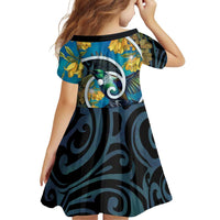 New Zealand Tui Bird Family Matching Long Sleeve Bodycon Dress and Hawaiian Shirt Maori Koru With Kowhai Flowers