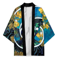 New Zealand Tui Bird Kimono Maori Koru With Kowhai Flowers LT05 Unisex Black - Polynesian Pride