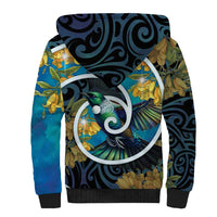 New Zealand Tui Bird Sherpa Hoodie Maori Koru With Kowhai Flowers