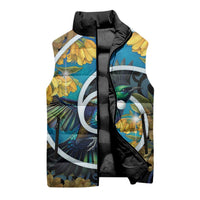 New Zealand Tui Bird Sleeveless Puffer Jacket Maori Koru With Kowhai Flowers LT05 - Polynesian Pride