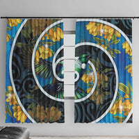 New Zealand Tui Bird Window Curtain Maori Koru With Kowhai Flowers LT05 With Hooks Black - Polynesian Pride
