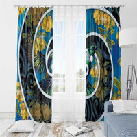 New Zealand Tui Bird Window Curtain Maori Koru With Kowhai Flowers LT05 - Polynesian Pride