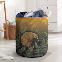 New Zealand Kiwi Bird Laundry Basket Silver Fern Mix Maori Pattern LT05 Brown - Polynesian Pride
