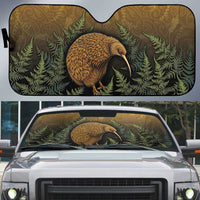 New Zealand Kiwi Bird Auto Sun Shade Silver Fern Mix Maori Pattern LT05 Brown - Polynesian Pride