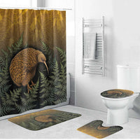 New Zealand Kiwi Bird Bathroom Set Silver Fern Mix Maori Pattern LT05 Bathroom Set (4 pcs) Brown - Polynesian Pride