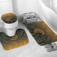 New Zealand Kiwi Bird Bathroom Set Silver Fern Mix Maori Pattern LT05 Mat Set Only (3 pcs) One Size Brown - Polynesian Pride