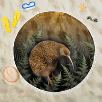 New Zealand Kiwi Bird Beach Blanket Silver Fern Mix Maori Pattern LT05 One Size 150cm Brown - Polynesian Pride