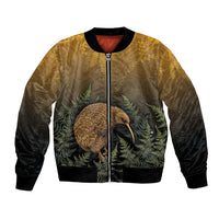 New Zealand Kiwi Bird Bomber Jacket Silver Fern Mix Maori Pattern LT05 Unisex Brown - Polynesian Pride