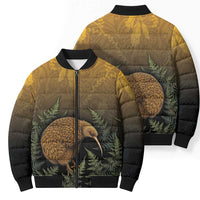 New Zealand Kiwi Bird Bomber Puffer Jacket Silver Fern Mix Maori Pattern LT05 - Polynesian Pride