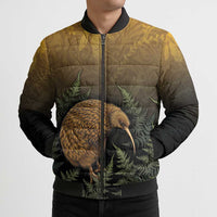 New Zealand Kiwi Bird Bomber Puffer Jacket Silver Fern Mix Maori Pattern LT05 - Polynesian Pride