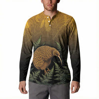New Zealand Kiwi Bird Button Sweatshirt Silver Fern Mix Maori Pattern LT05 - Polynesian Pride