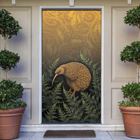 New Zealand Kiwi Bird Door Cover Silver Fern Mix Maori Pattern LT05 Brown - Polynesian Pride