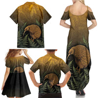 New Zealand Kiwi Bird Family Matching Summer Maxi Dress and Hawaiian Shirt Silver Fern Mix Maori Pattern