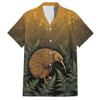 New Zealand Kiwi Bird Hawaiian Shirt Silver Fern Mix Maori Pattern LT05 Brown - Polynesian Pride