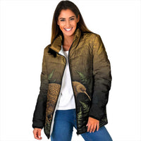 New Zealand Kiwi Bird Padded Jacket Silver Fern Mix Maori Pattern LT05 Women Brown - Polynesian Pride