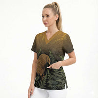 New Zealand Kiwi Bird Scrub Top Silver Fern Mix Maori Pattern LT05 - Polynesian Pride