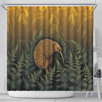 New Zealand Kiwi Bird Shower Curtain Silver Fern Mix Maori Pattern LT05 - Polynesian Pride