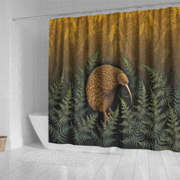 New Zealand Kiwi Bird Shower Curtain Silver Fern Mix Maori Pattern LT05 - Polynesian Pride