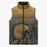 New Zealand Kiwi Bird Sleeveless Puffer Jacket Silver Fern Mix Maori Pattern LT05 Unisex Brown - Polynesian Pride