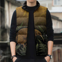New Zealand Kiwi Bird Sleeveless Puffer Jacket Silver Fern Mix Maori Pattern LT05 - Polynesian Pride