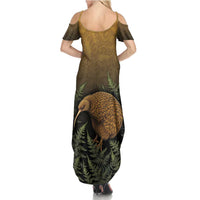 New Zealand Kiwi Bird Summer Maxi Dress Silver Fern Mix Maori Pattern LT05 - Polynesian Pride