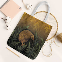 New Zealand Kiwi Bird Tote Bag Silver Fern Mix Maori Pattern LT05 White Strap One Size Brown - Polynesian Pride